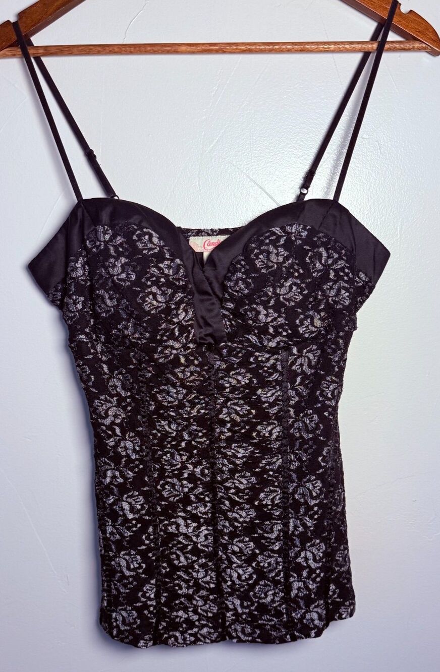 Candies Black Lace Cami Top Women's Size Large Dark Feminine Coquette Romantic